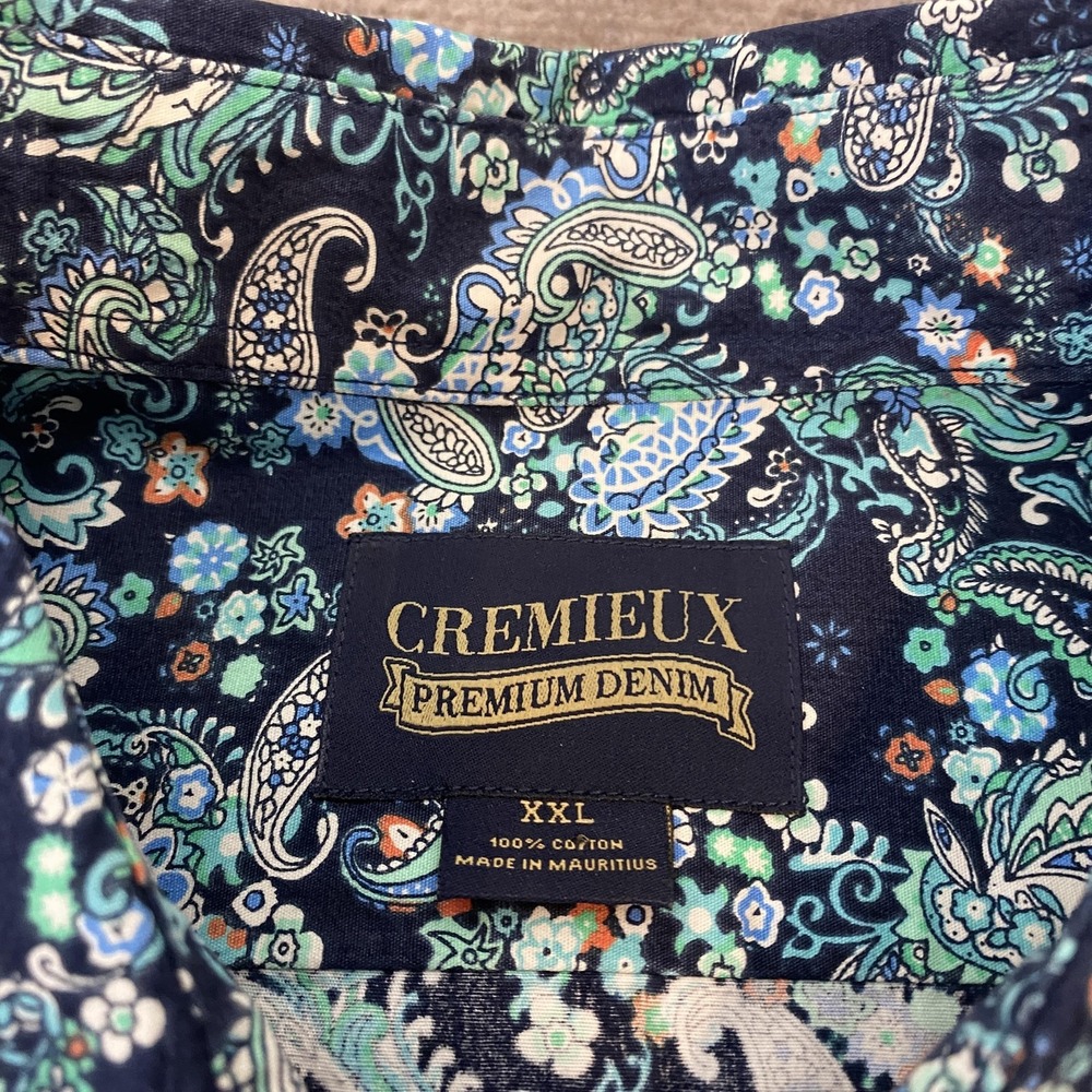 Cremieux Premium Denim Shirt Mens 2XL XXL Blue Paisley Button Front Long Sleeve - Picture 4 of 8